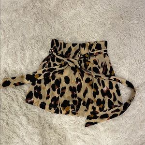 Leopard print paper bag shorts